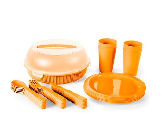 Confezione 32 pezzi picnic in polipropilene arancione