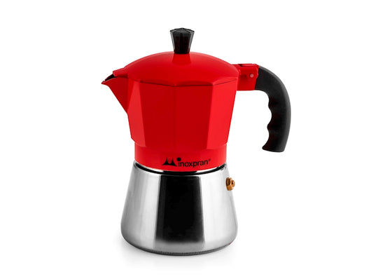 Caffettiera in alluminio con caldaia in acciaio inox inoxpran tazze tre rosso