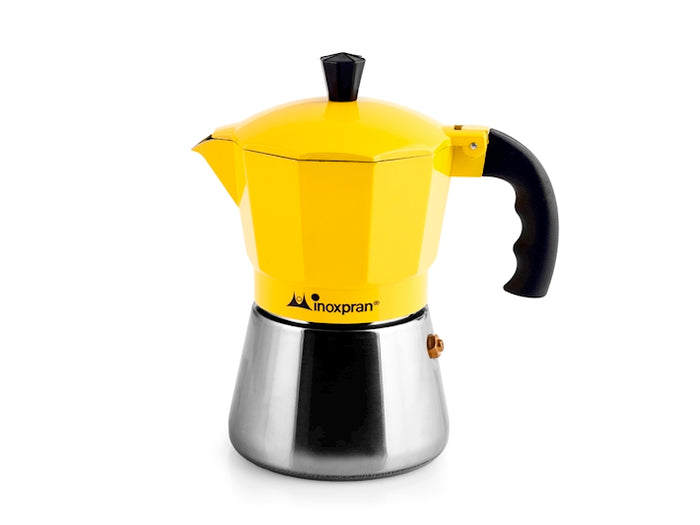 Caffettiera in alluminio con caldaia in acciaio inox inoxpran tazze tre giallo