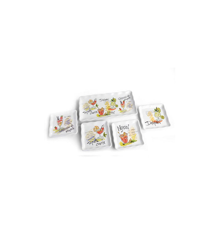 Set aperitif 5 pezzi cocktail 1 vass. Rett.39X20cm + 4 vass. Picc. 18X18