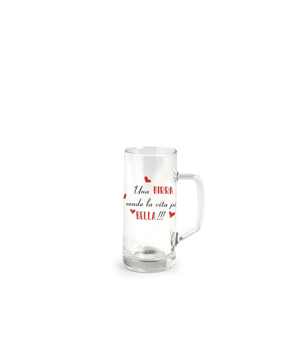 Bicchiere birra con manico 40 cl con scritta una birra rende la vita pi— bella
