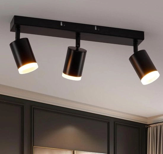 Lampada da soffitto 3 punti giratoria nera metallo GU10 moderna - Per cucina, ingresso, soggiorno, camera da letto