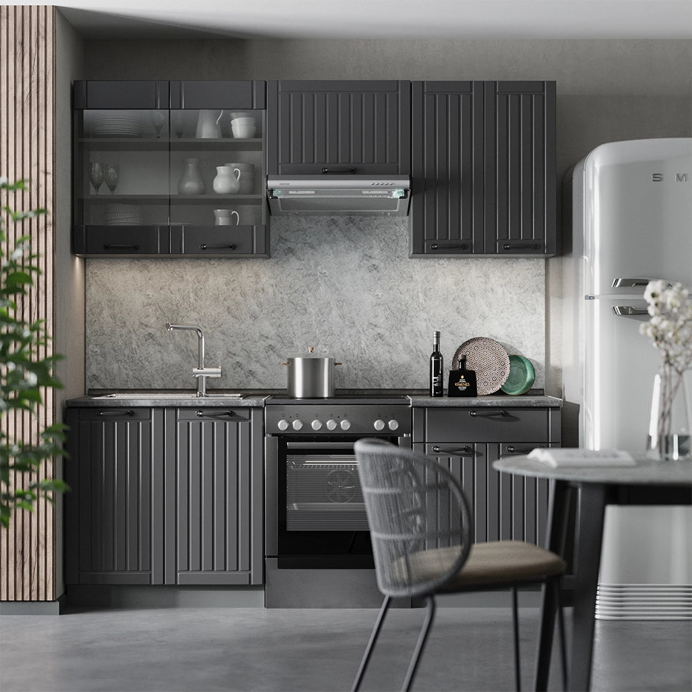 Cucina componibile Fame-Line Grigio scuro/Antracite 200 cm, PL Antracite Vicco