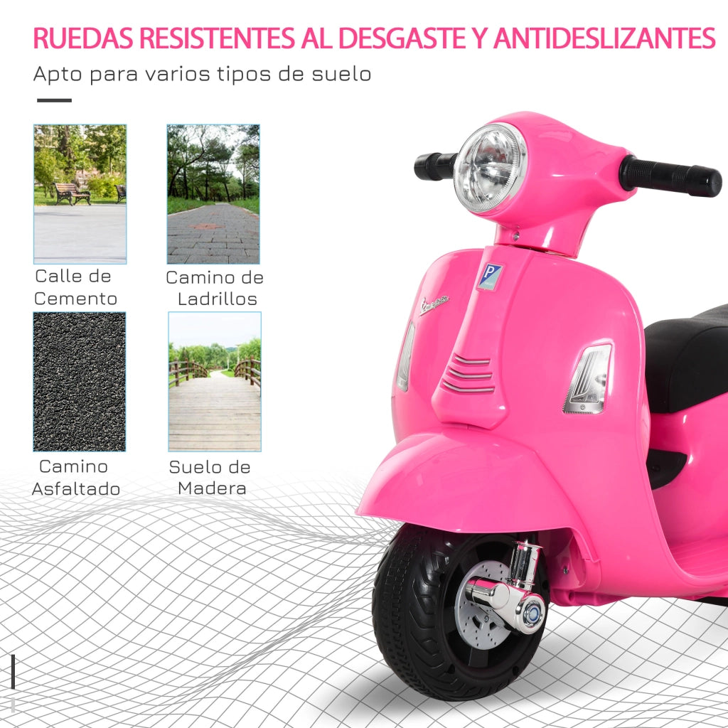 Moto Elettrica Vespa Bambini 18-36 Meses 6V con Faro e Bocina ¨C ZephMum ¨C Rosa 66.5x38x52 cm