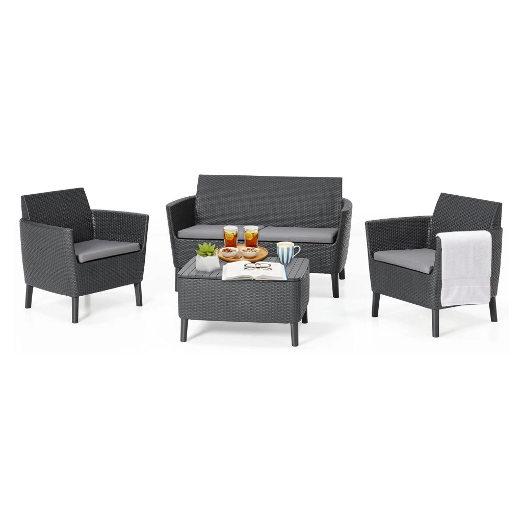 Set salotto da esterno Whitby, Salottino outdoor, Set da balcone o giardino, Composizione soggiorno per esterni, 133x67 h76 cm, Antracite