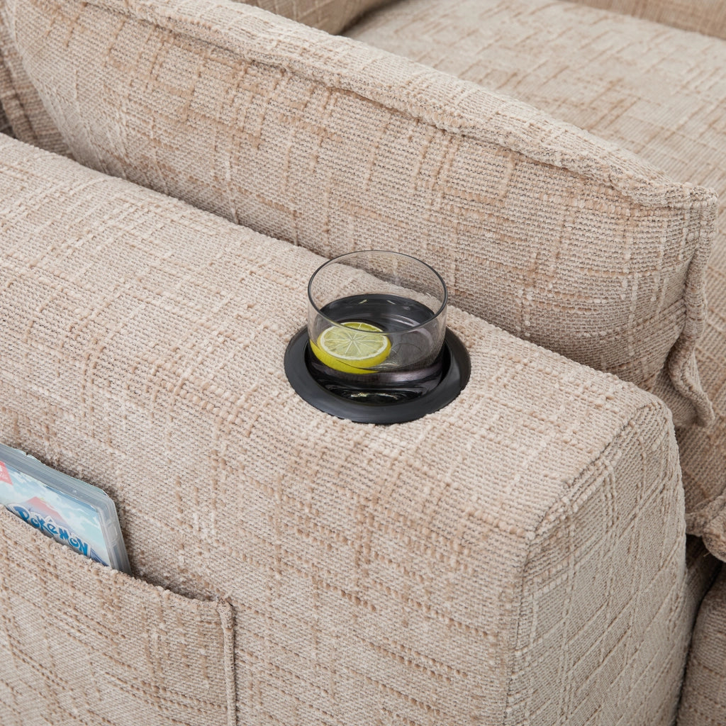 Divano modulare a 3 posti con pouf e cuscini; ciniglia color cachi; 256x161x75 cm