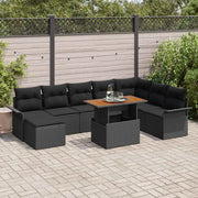 Set Divano da Giardino con archiviazione 9 pcs Nero Poly Rattan