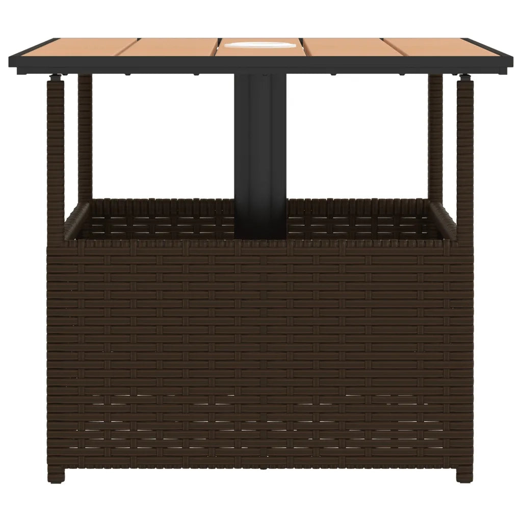 Tavolo Giardino | Tavolino da esterno Foro Ombrellone Marrone 55x55x46,5cm Polyrattan