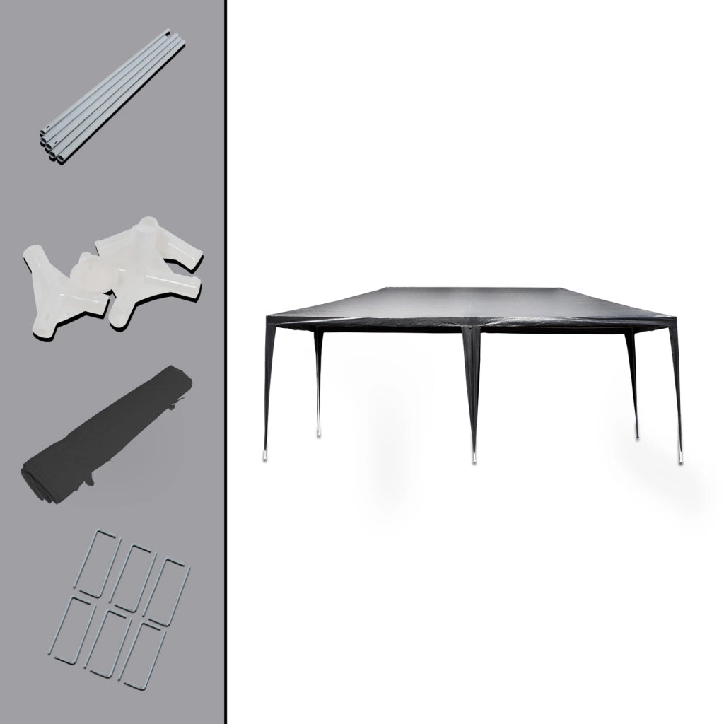 Toboli Gazebo 3 x 6 m in grigio con protezione UV 50+, tendone da giardino con pareti laterali avvolgibili, tenda da festa con finestre, ad esempio per terrazze e festival
