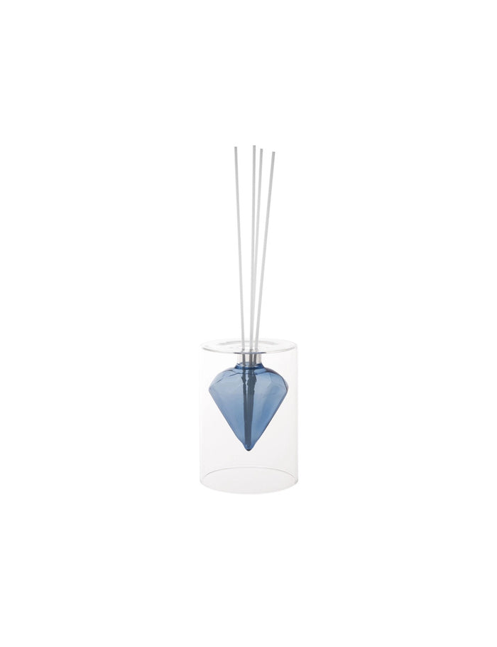 Diffusore di fragranza diamond blue vetro c/bastoncini fiber wood