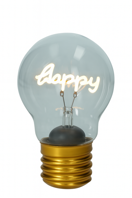 Lampadina in vetro scritta happy
