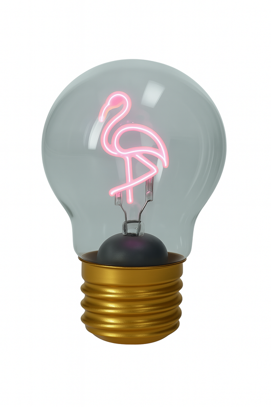 Lampadina in vetro con fenicottero