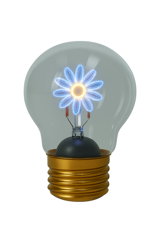 Lampadina in vetro con fiore blu