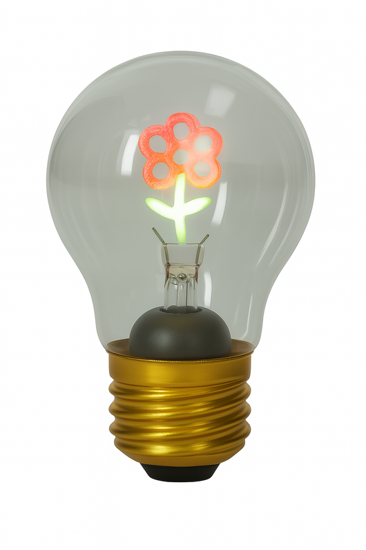 Lampadina in vetro fiore rosso