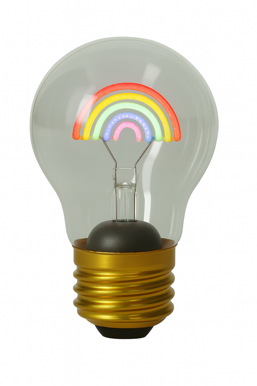 Lampadina in vetro con arcobaleno