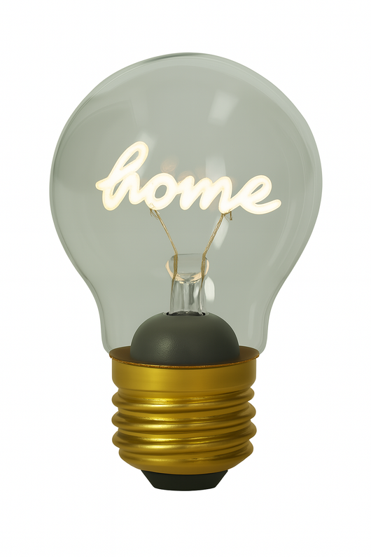 Lampadina in vetro con scritta home