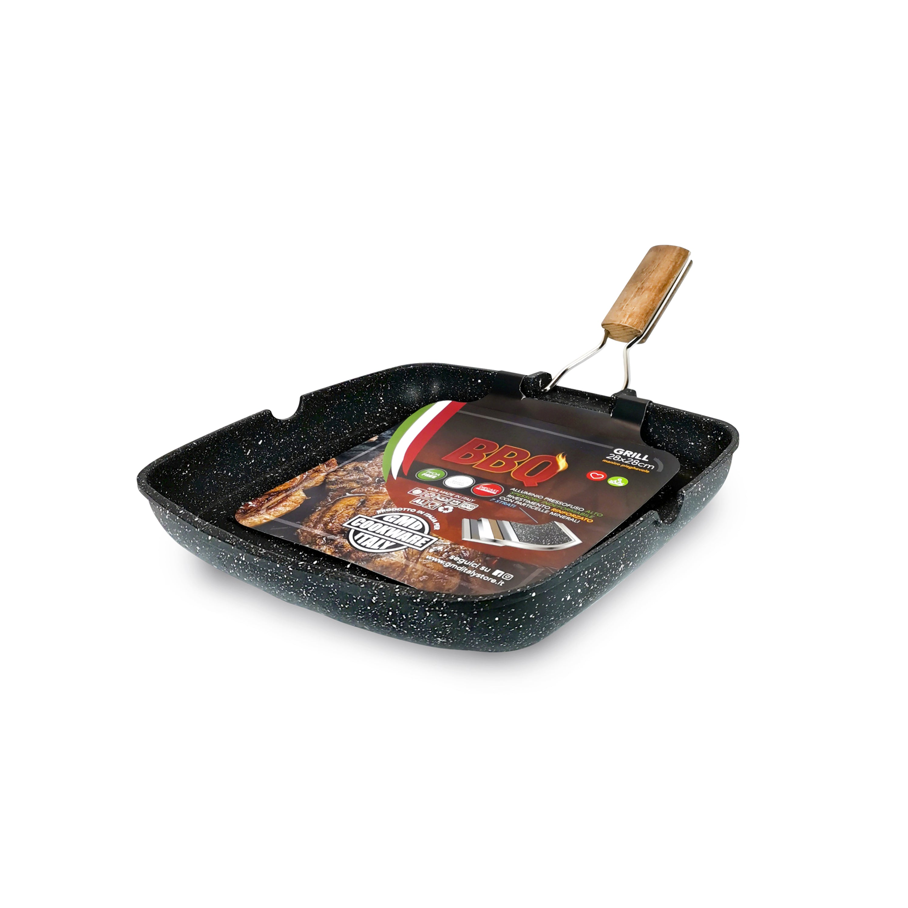 Grill Pieghevole 24x24 cm con Manico in Legno