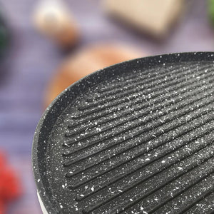 Grill Rotonda Antiaderente 32 cm a Due Facce con Manico Removibile in Legno