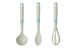 Set tre pezzi mestolo cucchiaio e frusta colore grigio