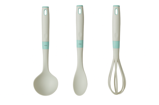 Set tre pezzi mestolo cucchiaio e frusta colore grigio