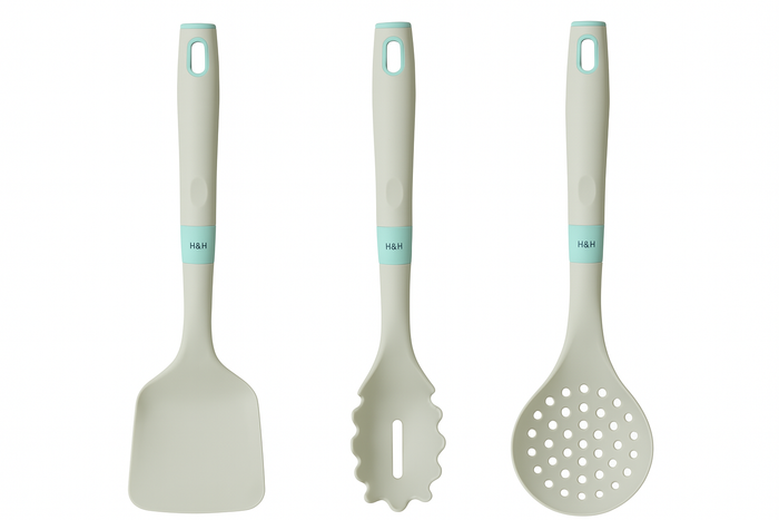 Set tre pezzi spatola servispaghetti e cucchiaio forato