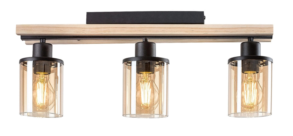 Plafoniera 3 luci E27 nero/ambra in legno Niylah Rabalux