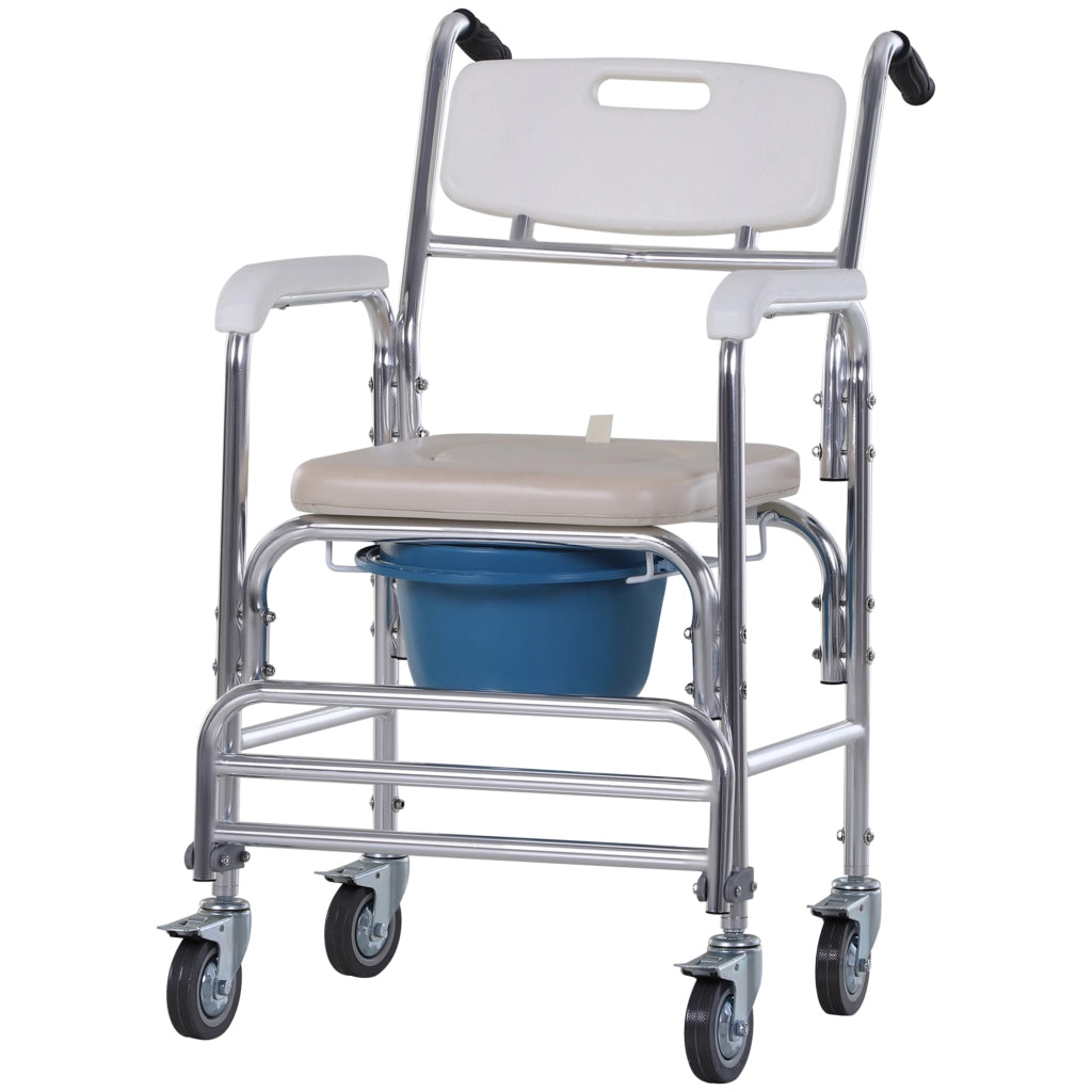 Sedia da doccia con ruote ¨C zephmum ¨C bianco, acciaio cromato, HDPE