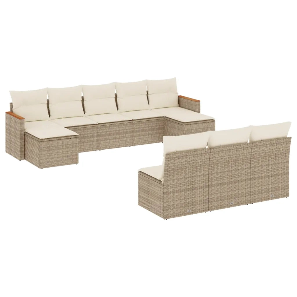 Set Divano da Giardino 10 pz con Cuscini Beige in Polyrattan 3258789