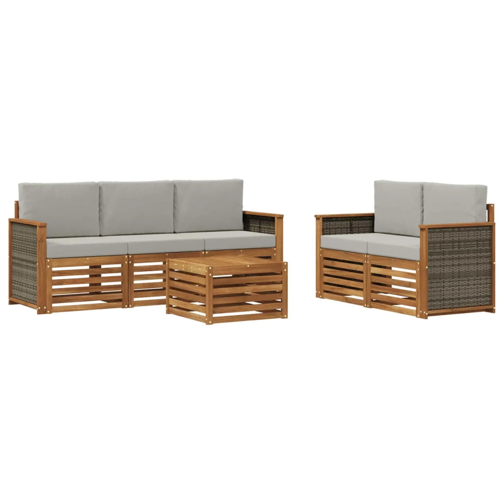 Set di divani da esterno 6 pz Naturale e Grigio Chiaro 3384017