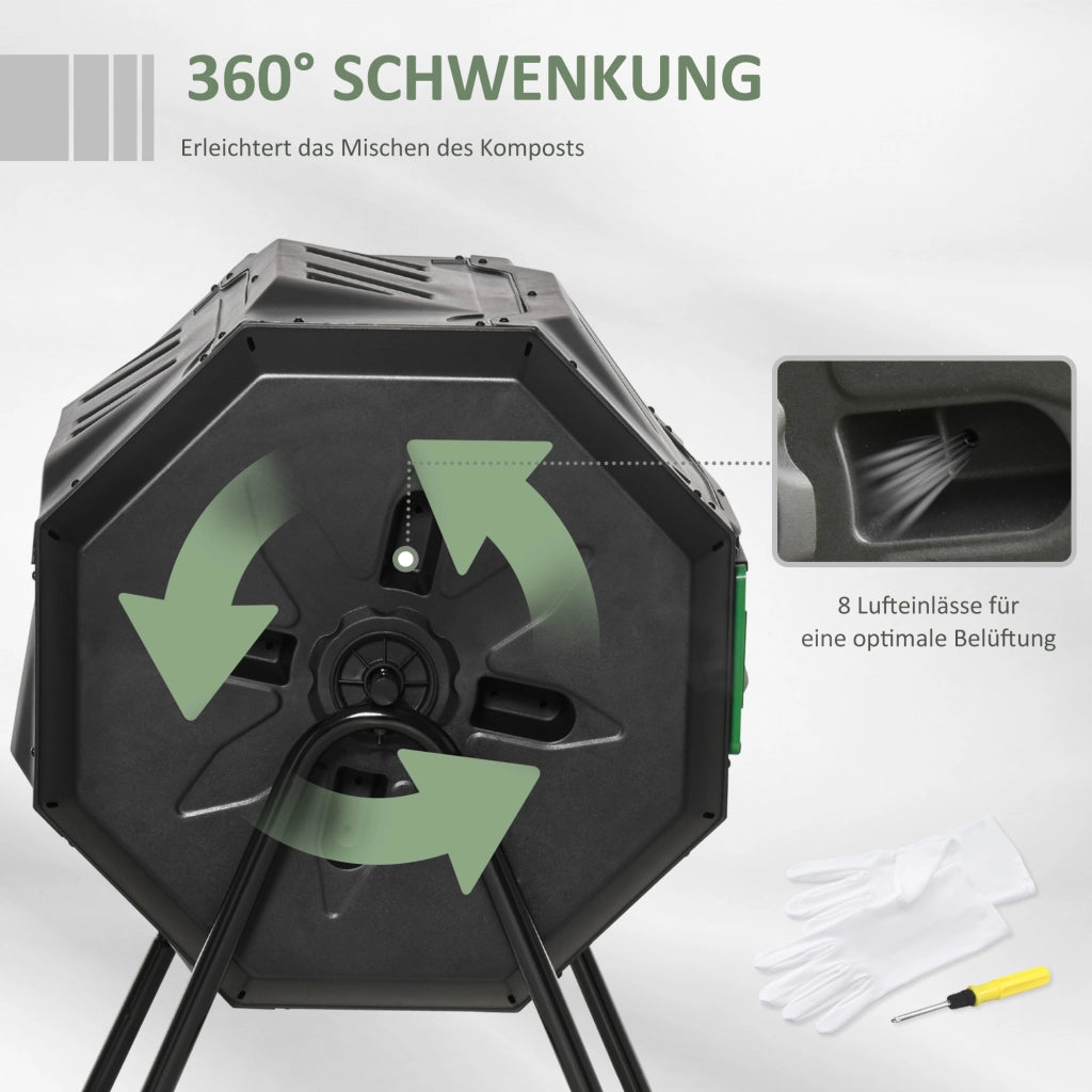 COMPOSTER A 2 CAMERE ROTANTE 160 L NERO