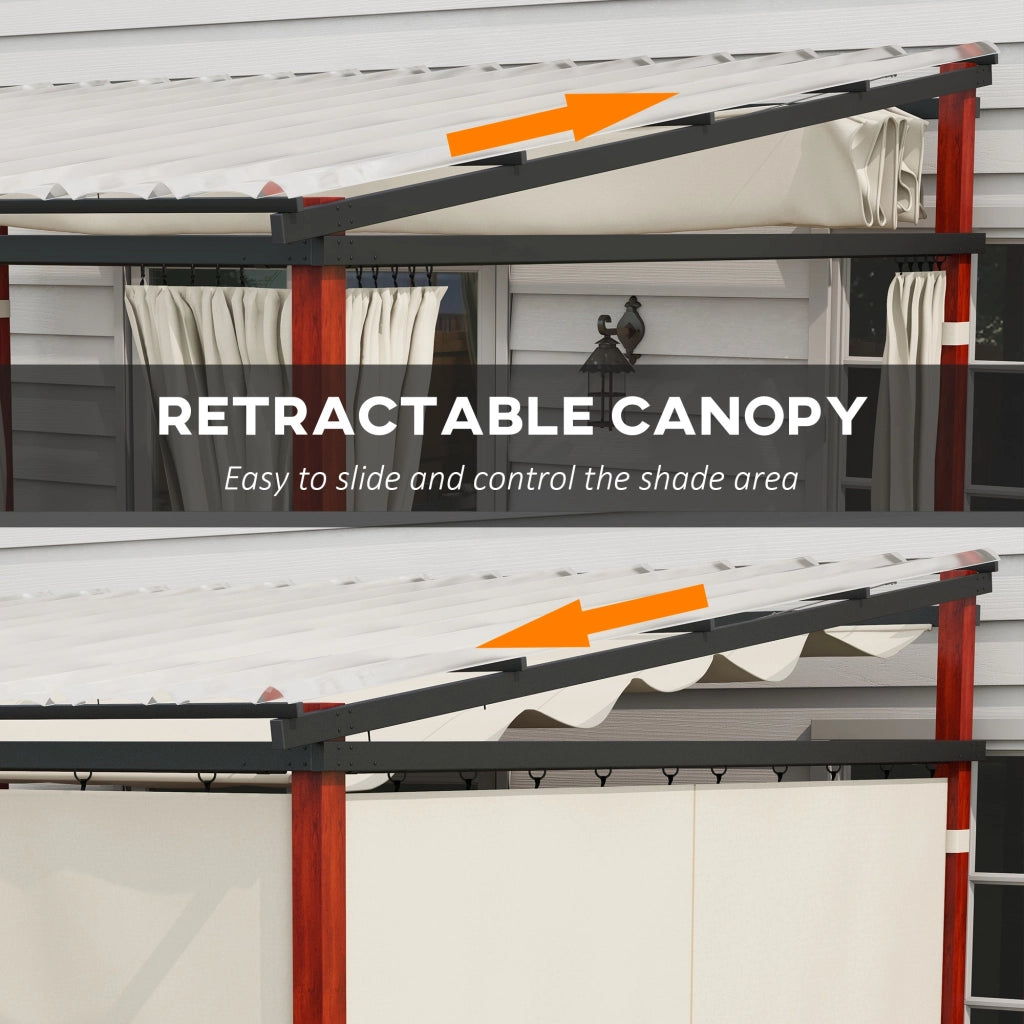 Pergola con Tende Laterali e Tetto Retrattile in PC 345x300x215-255 cm in Alluminio e Metallo Crema