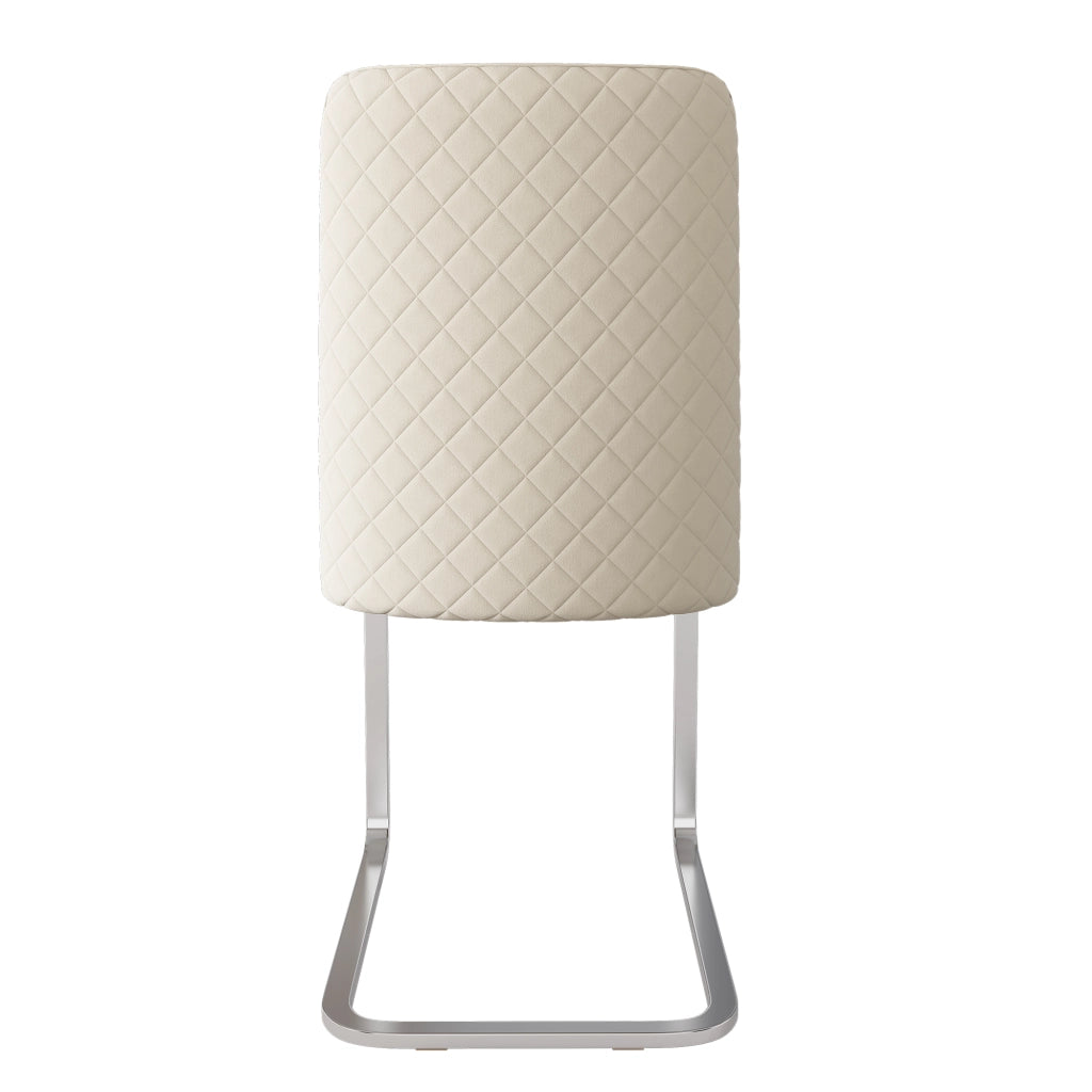 Sedia da pranzo in velluto 2 pezzi con schienale a rombi e gambe in metallo per soggiorno beige e argento