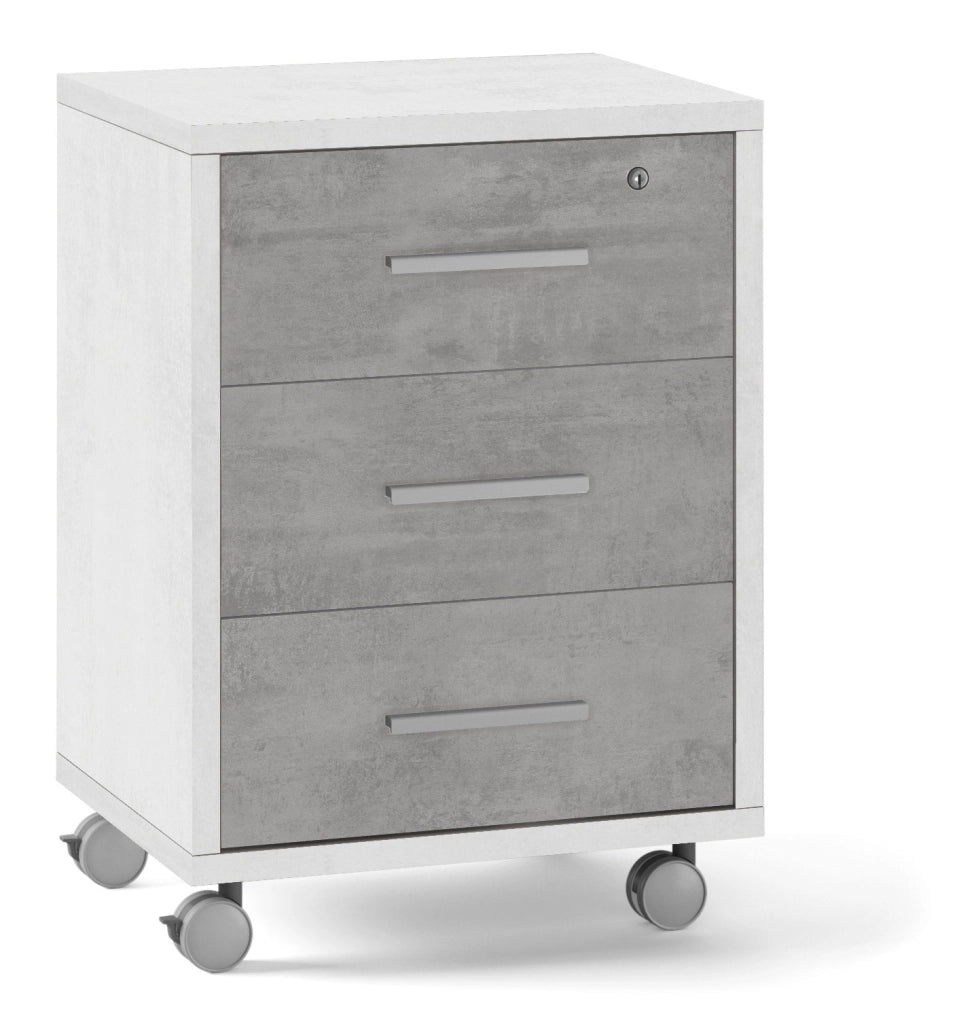 Cassettiera 3 Cassetti su Ruote 51x71x41 cm Ossido Bianco/Cemento