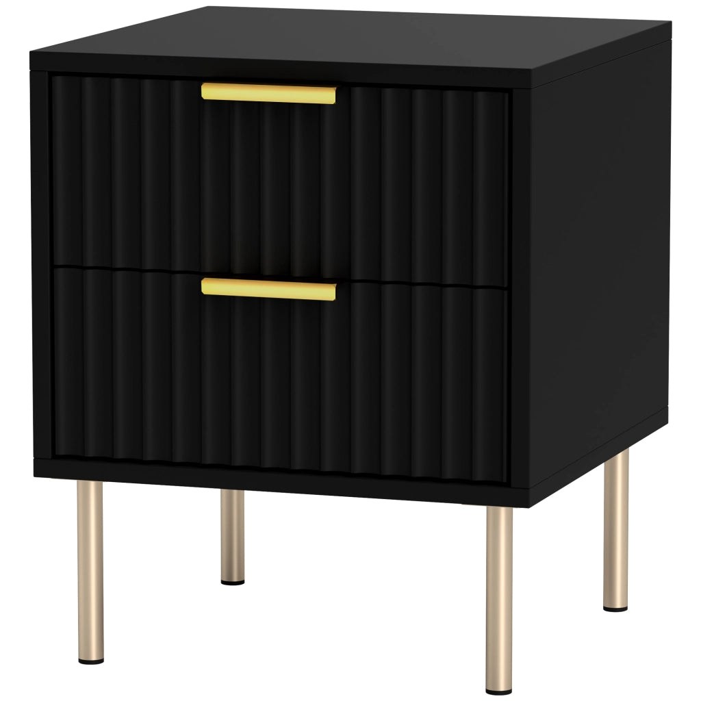 Comodino con 2 cassetti ¨C Xylo ¨C nero, piedi in acciaio, design moderno