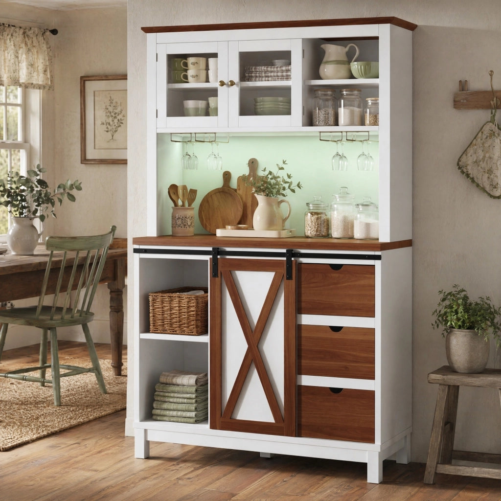 Dispensa alta da cucina con ripiani regolabili e LED via app, anta scorrevole in vetro, bianco 104 × 40 × 180 cm