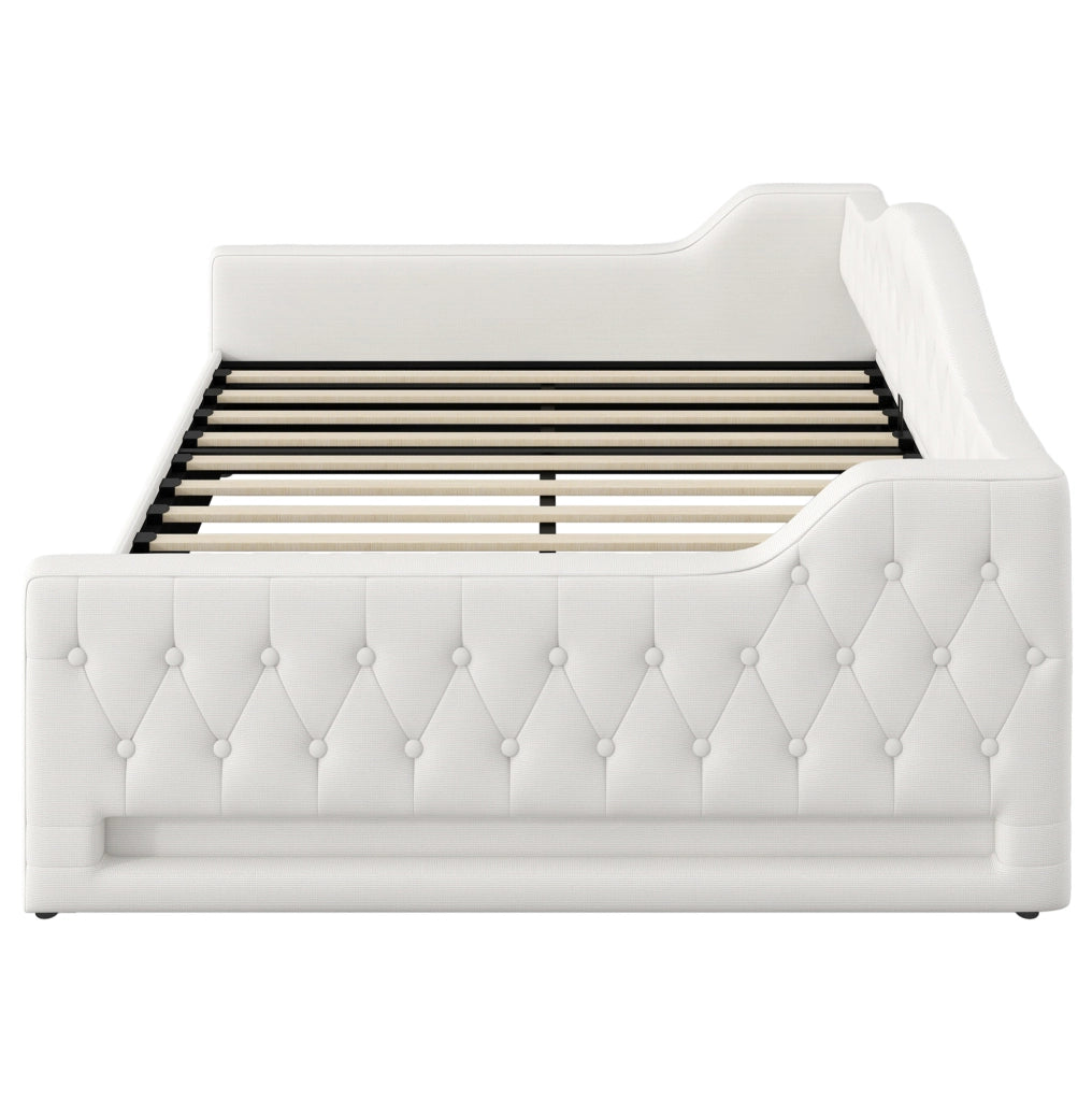 Letto 140x200 cm con LED e contenitore in MDF e compensato beige