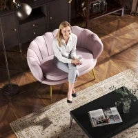 Divanetto 2 Posti in Stile Industrial Chic in Tessuto Effetto Velluto e Metallo, 130x77x77 cm, Rosa