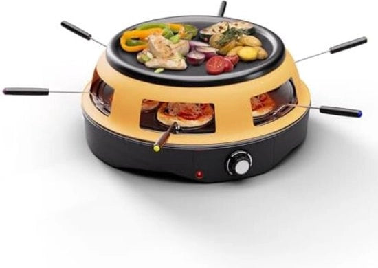Fornello a Pizza 6 Persone - Gourmet - Tavolo Griglia 3 in 1 con Piastra in Pietra e Forno a Pizza, Griglia a Raclette per 6 Persone, Apparecchio a Raclette con 6 Pannini a Raclette - 4,5 kg