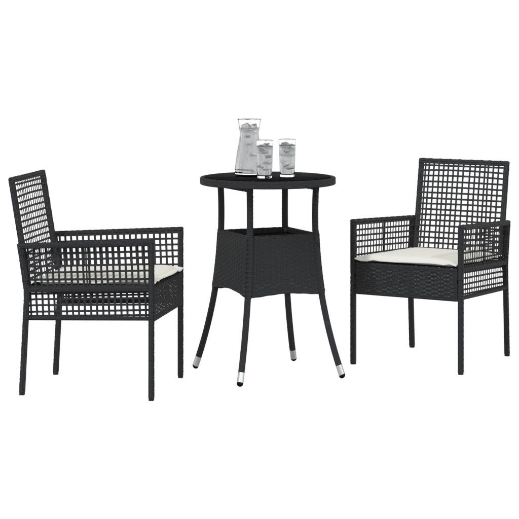 Set Pranzo Giardino 3 Pezzi Nero Polyrattan