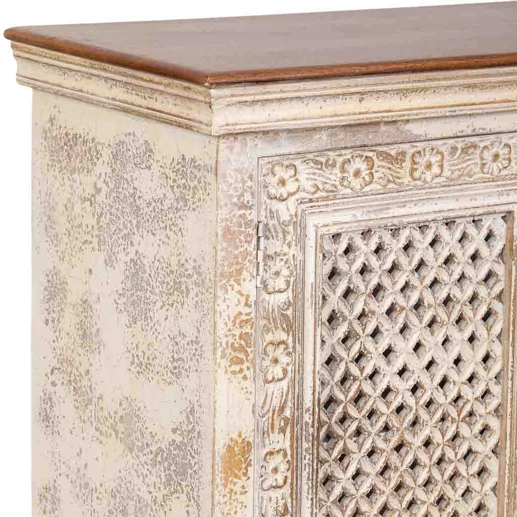 Tavolino da ingresso artigianale in legno bianco 104x43x93h cm