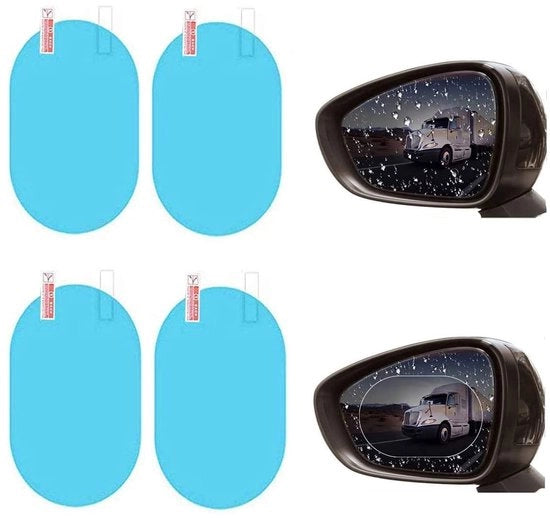 Foglio di protezione per retrovisore 4 pezzi - Idrorepellente - Anti-condens - Ovale 100 x 145 mm - Duraturo - Protezione per specchio - Alta trasparenza - Foglio di protezione per specchio