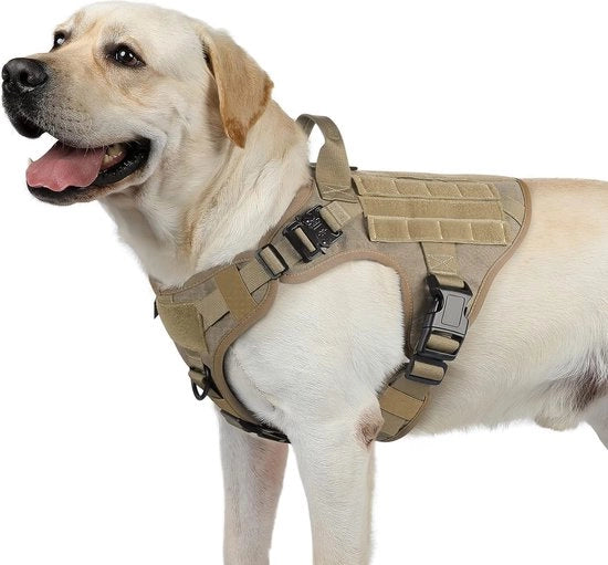 Harnas per cani grandi - Cinturone tattico per cani / Cinturone con maniglia - Cinturone di sicurezza No-Pull - Cinturone gonfiabile adattabile / Cinturone senza tirare, M, verde militare