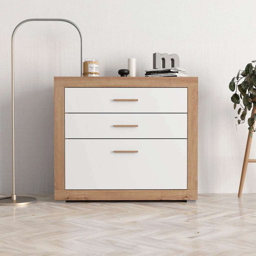 Hampi, Cassettiera 3 Cassetti, 90x35x79h cm Bianco