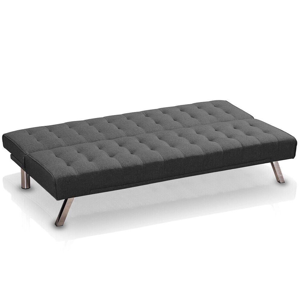 Divano Letto Clik Clak Schienale Reclinabile 175cm Tessuto Grigio Stile Moderno