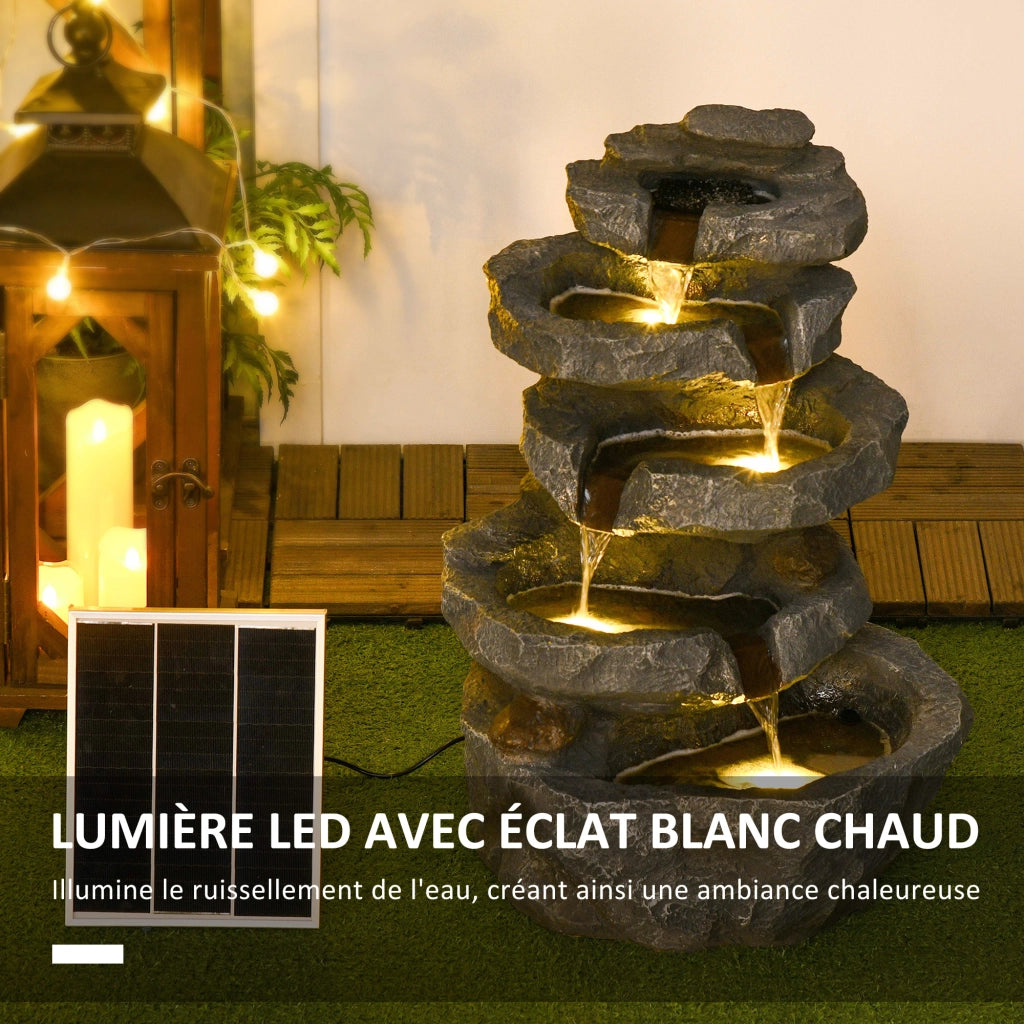Fontana da giardino solare a 5 livelli in resina con luci LED e pompa ¨C zephmum ¨C grigio