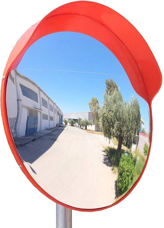 Specchio di sicurezza per esterno - Specchio di sicurezza con forma arrotondata - Specchio di sicurezza per eliminare angoli morti - Caratteristiche: diametro 40 cm, altezza 20 cm, materiale plastico, inclinazione 45°