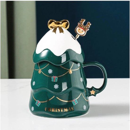 Caffettiera Creativa in Ceramica con Coperchio e Cucchiaio - Tazza da Tè Moderna per Casa e Ufficio - 460ml