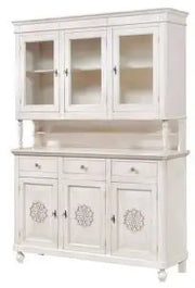 Credenza cristalliera napoletana in legno 3 ante Shabby chic bianco anticato decorata