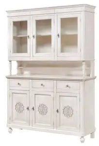 Credenza cristalliera napoletana in legno 3 ante Shabby chic bianco anticato decorata