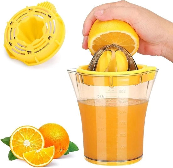 Citruspressa manuale 600 ml 2-in-1 per arance e limoni con misurino e fondo antiscivolo - Giallo